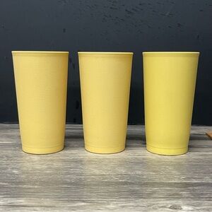 Vintage Yellow Tupperware Tumblers Set of 3 • Retro Cups • Stackable Kitchenware